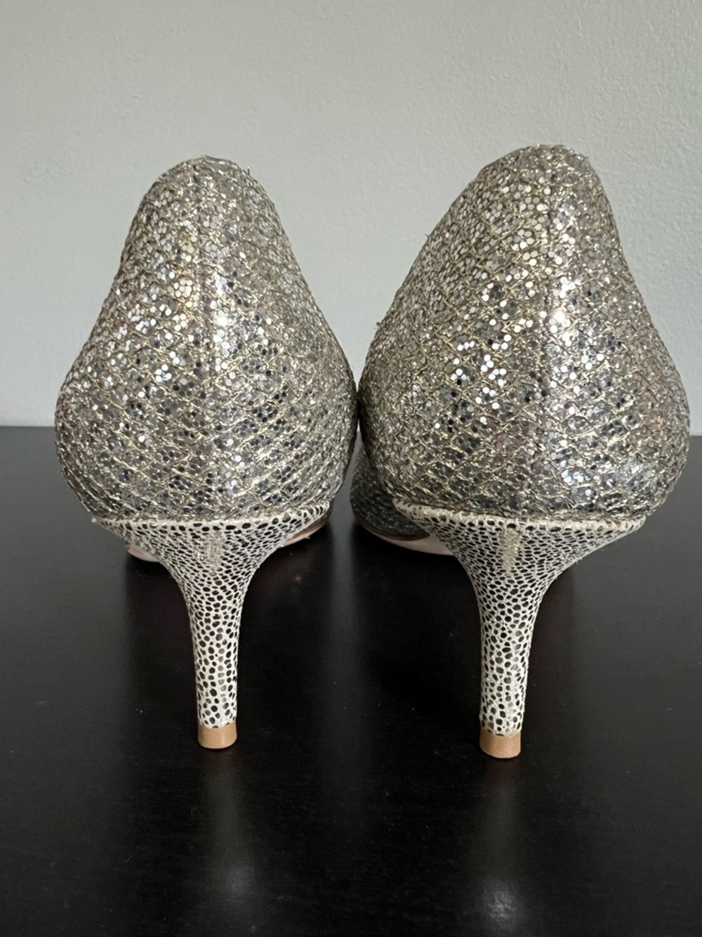 Jimmy Choo Isabel Champagne Glitter Open-Toe 2.5” Pumps Size 5 / 35 - Picture 8 of 16